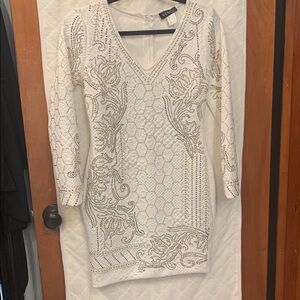 New Venus Quilted Elegant White Embellished Dress